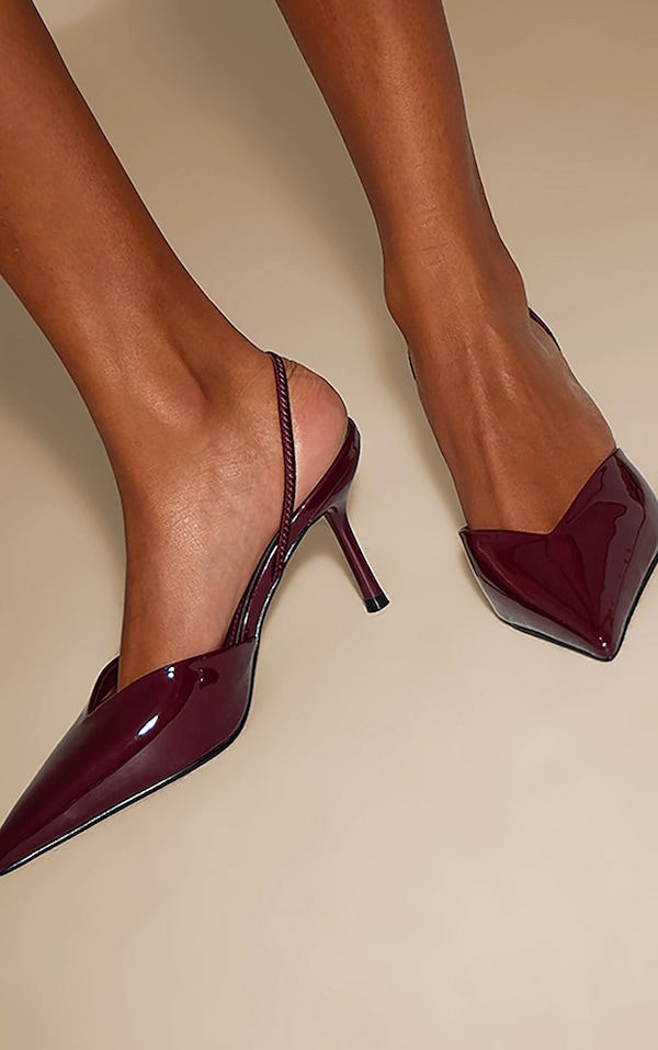 Burgundy Patent Pointed Toe Sling Back
