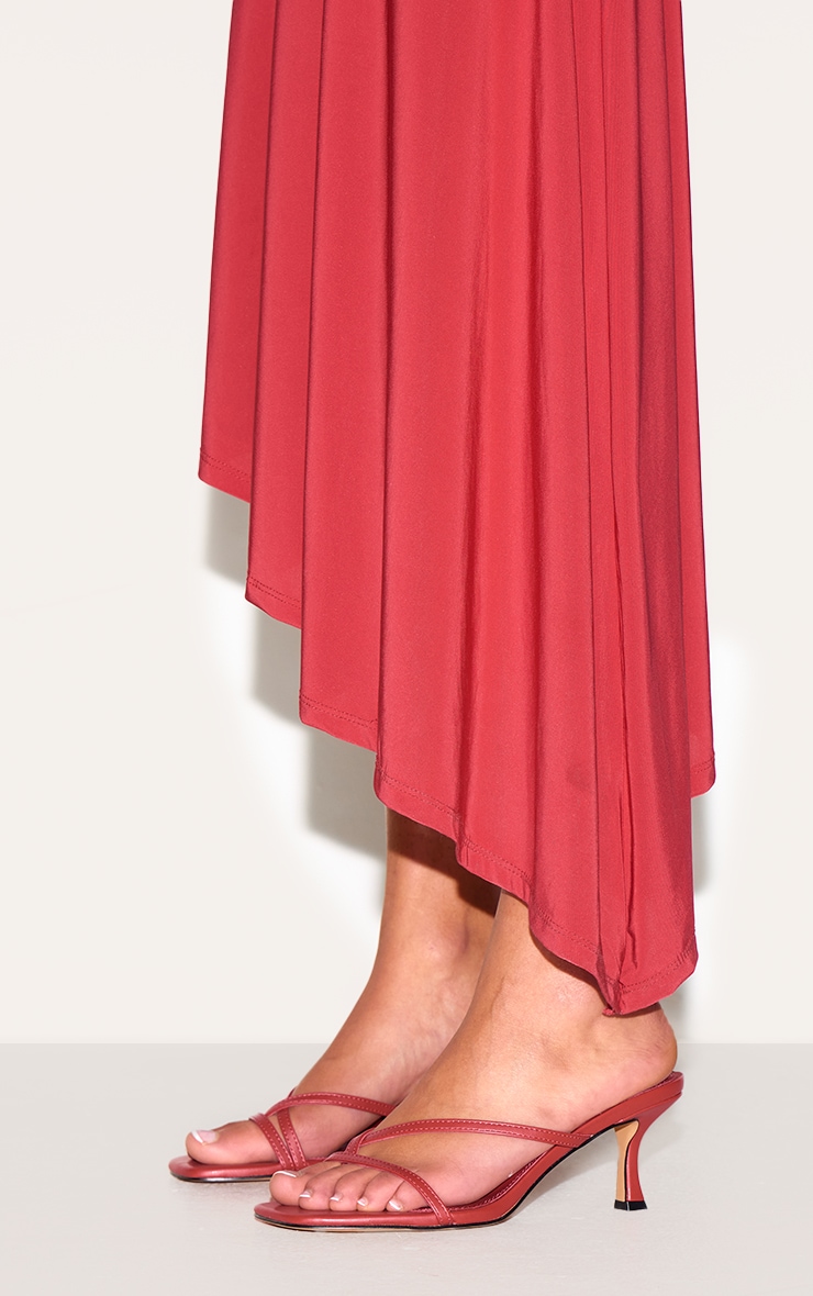 Red Pu Square Toe Strappy Toe Thong Mid Stiletto Heeled Mules image 5