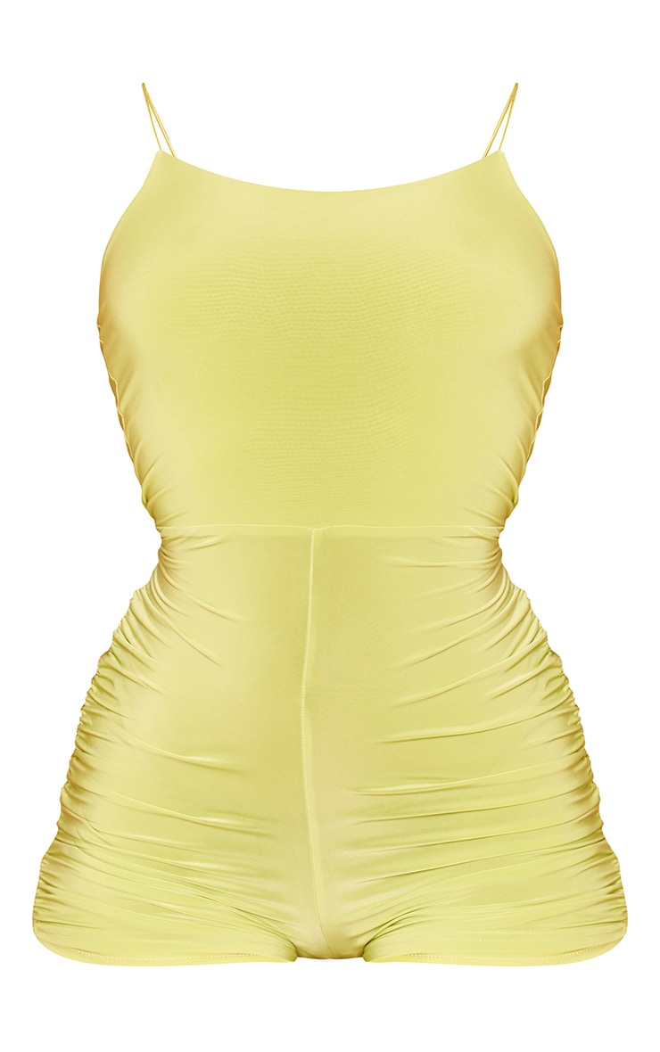 Lime Slinky Spaghetti Strap Ruched Playsuit image 5