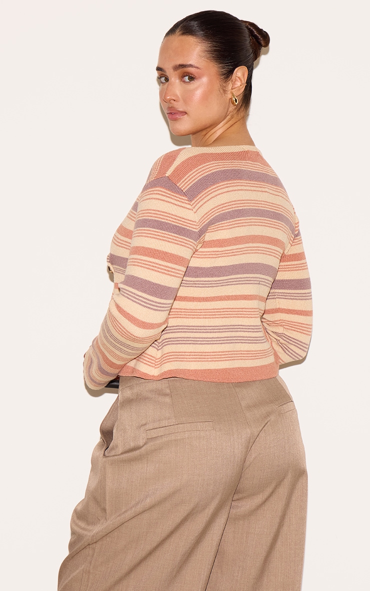 Shape Peach Knitted Striped Wrap Over Gold Button Cardigan image 2
