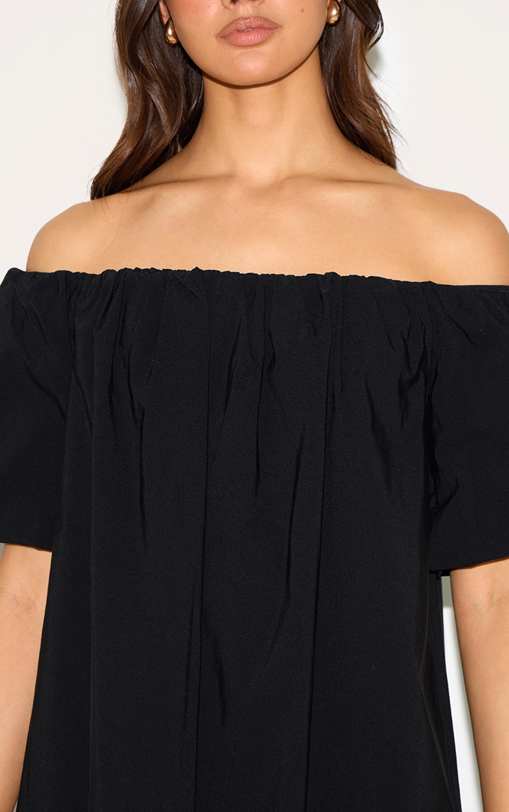 Black Bardot Puff Sleeve Shift Dress image 4
