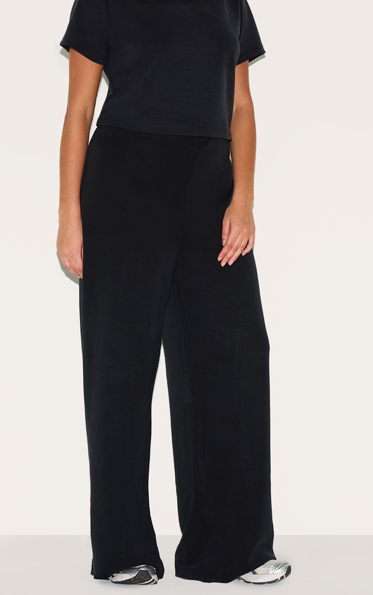 Plus Black Modal Wide Leg High Waist Pants image 2