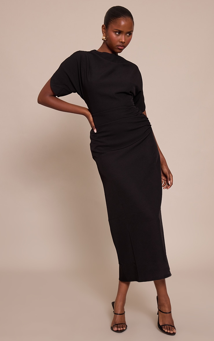 Black Short Sleeve Woven Maxi Dress image 3