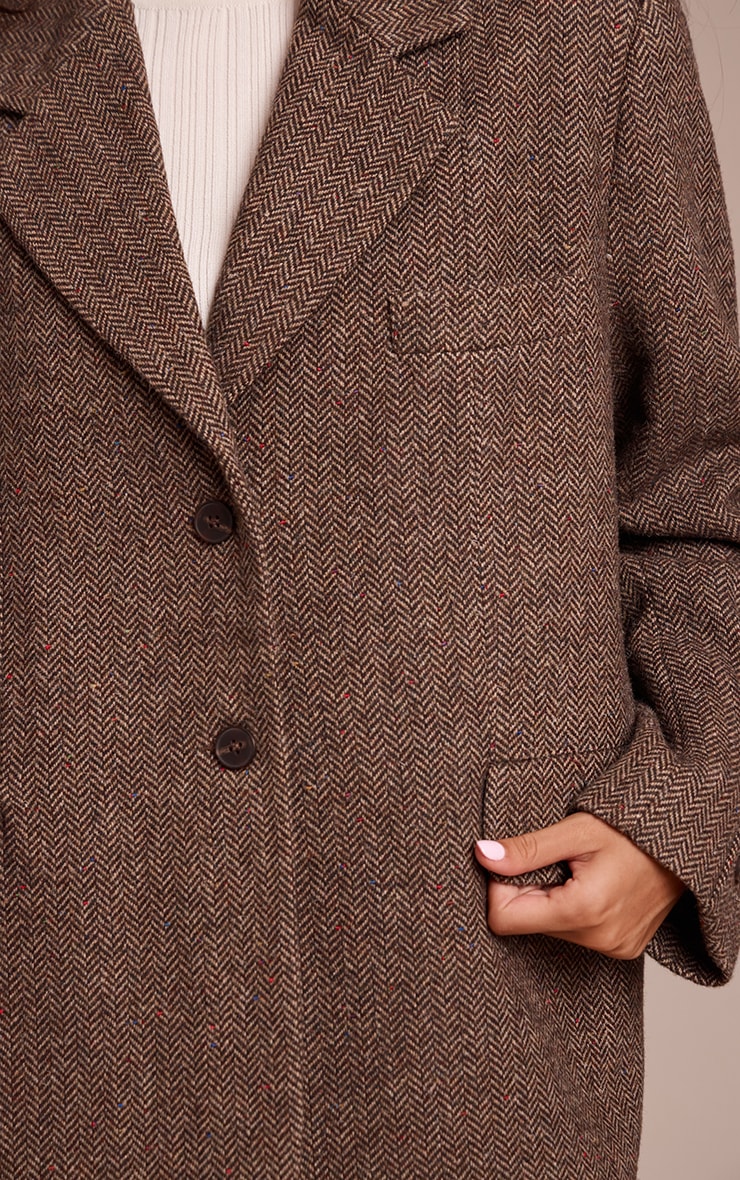 Brown Herringbone Grandad Oversized Blazer image 4