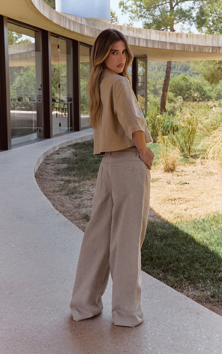 Beige Boucle Denim High Waist Wide Leg Jeans image 2
