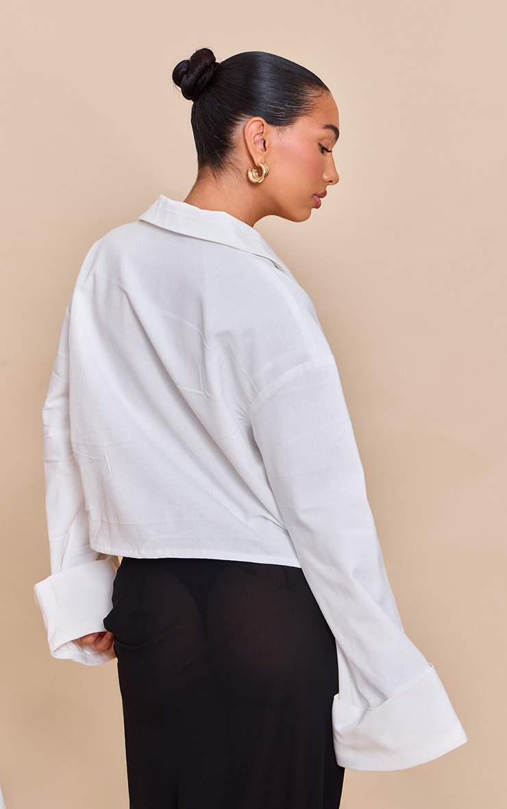 White Tie Front Linen Look Collar Blazer image 2