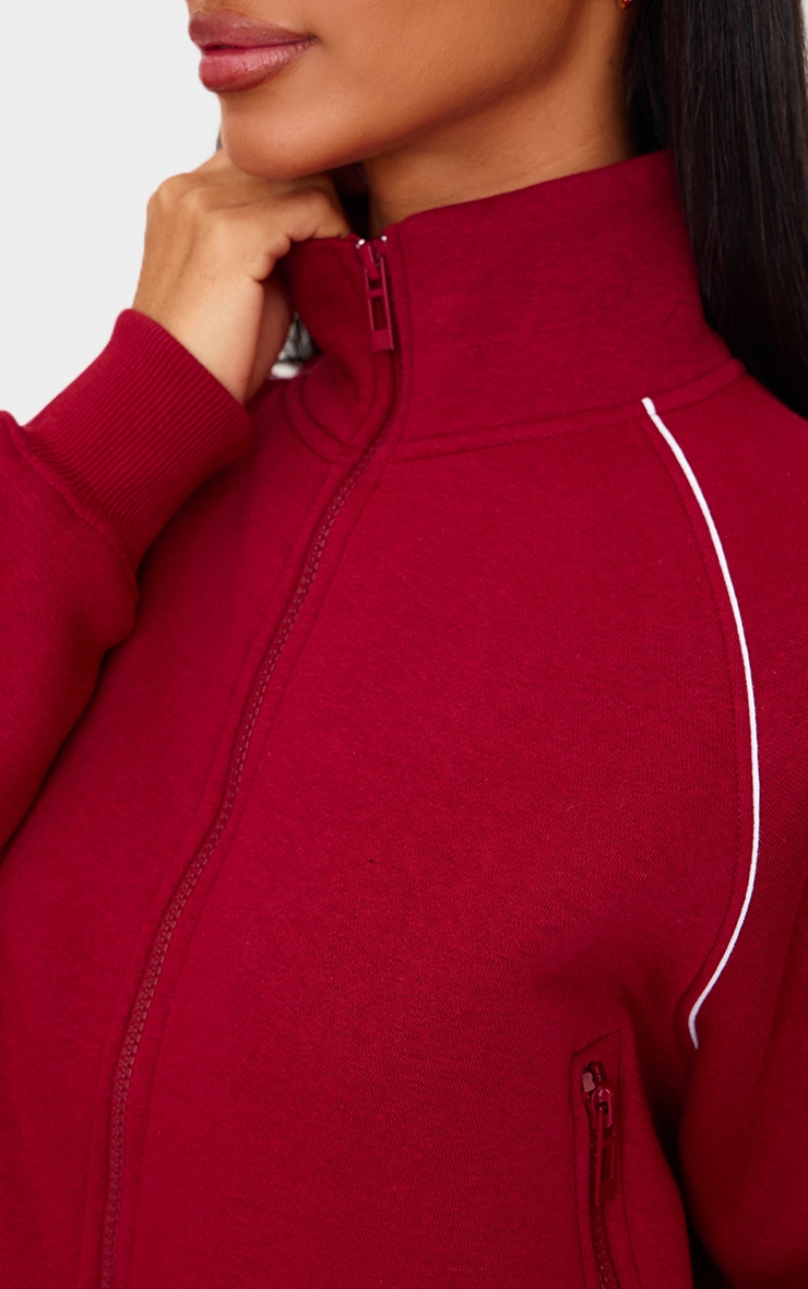 Petite Burgundy Contrast Detail Sweat Zip Up Jacket image 4