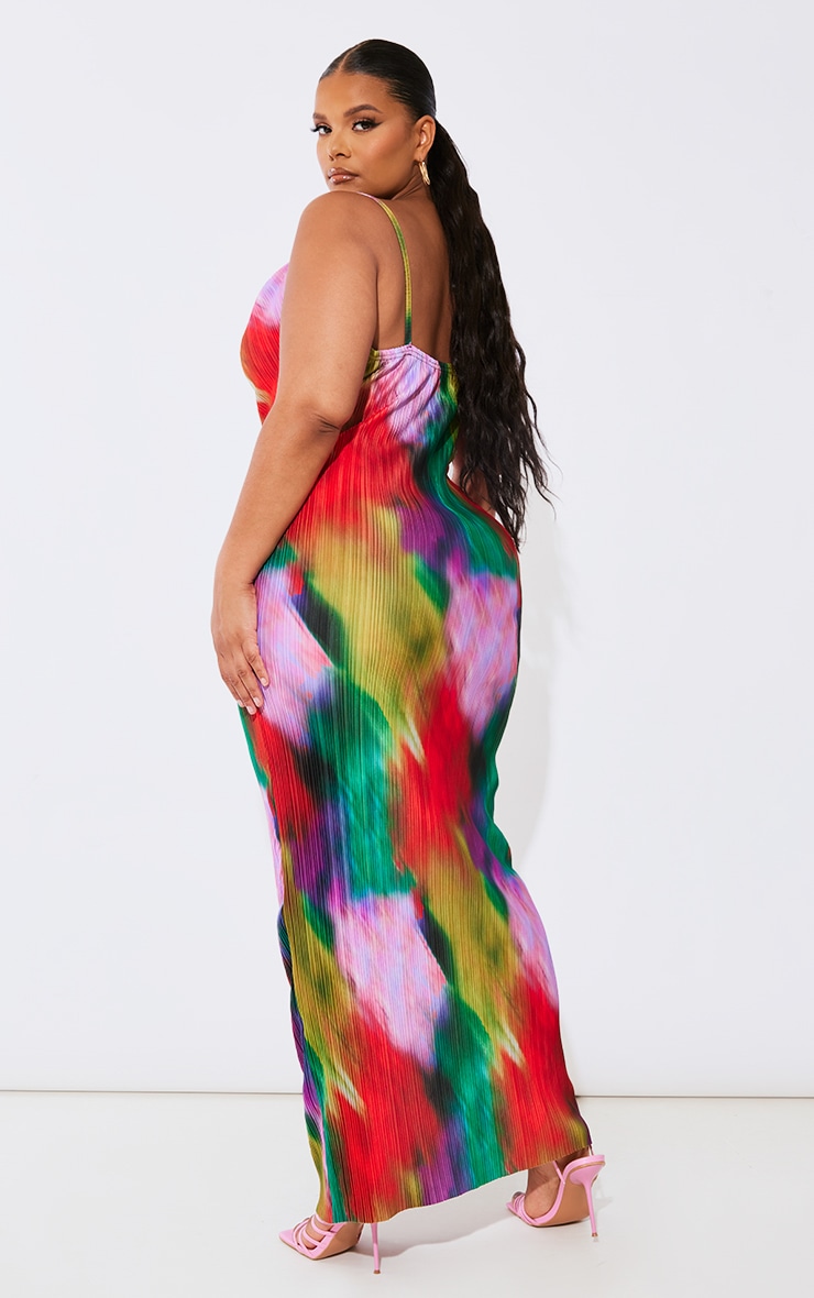 Plus Multi Printed Plisse Cowl Neck Maxi Dress image 2