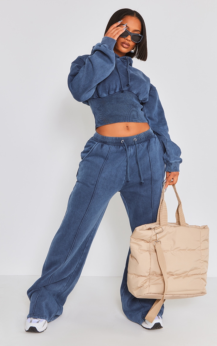 Shape Blue Sweat Seam Detail Wide Leg Sweatpants image 1