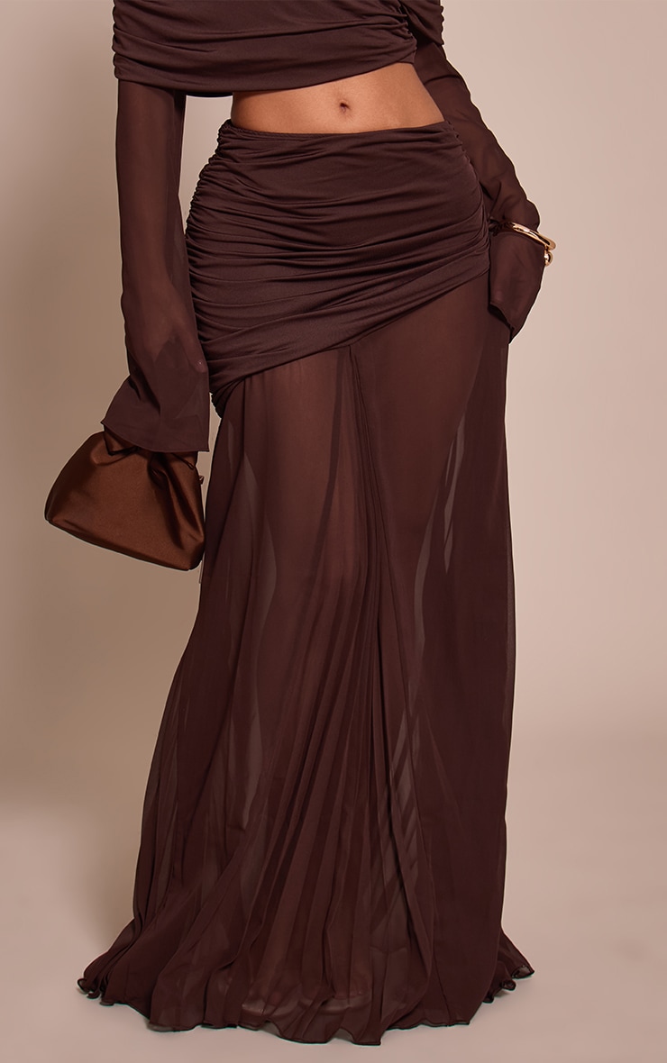 Petite Chocolate Godet Pleat Sheer Maxi Skirt  image 2