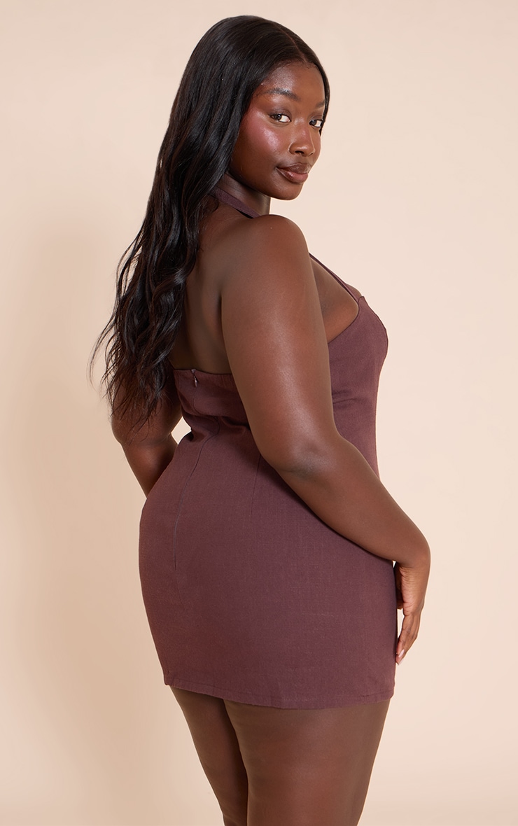Plus Chocolate Premium Linen Halterneck Mini Dress image 2