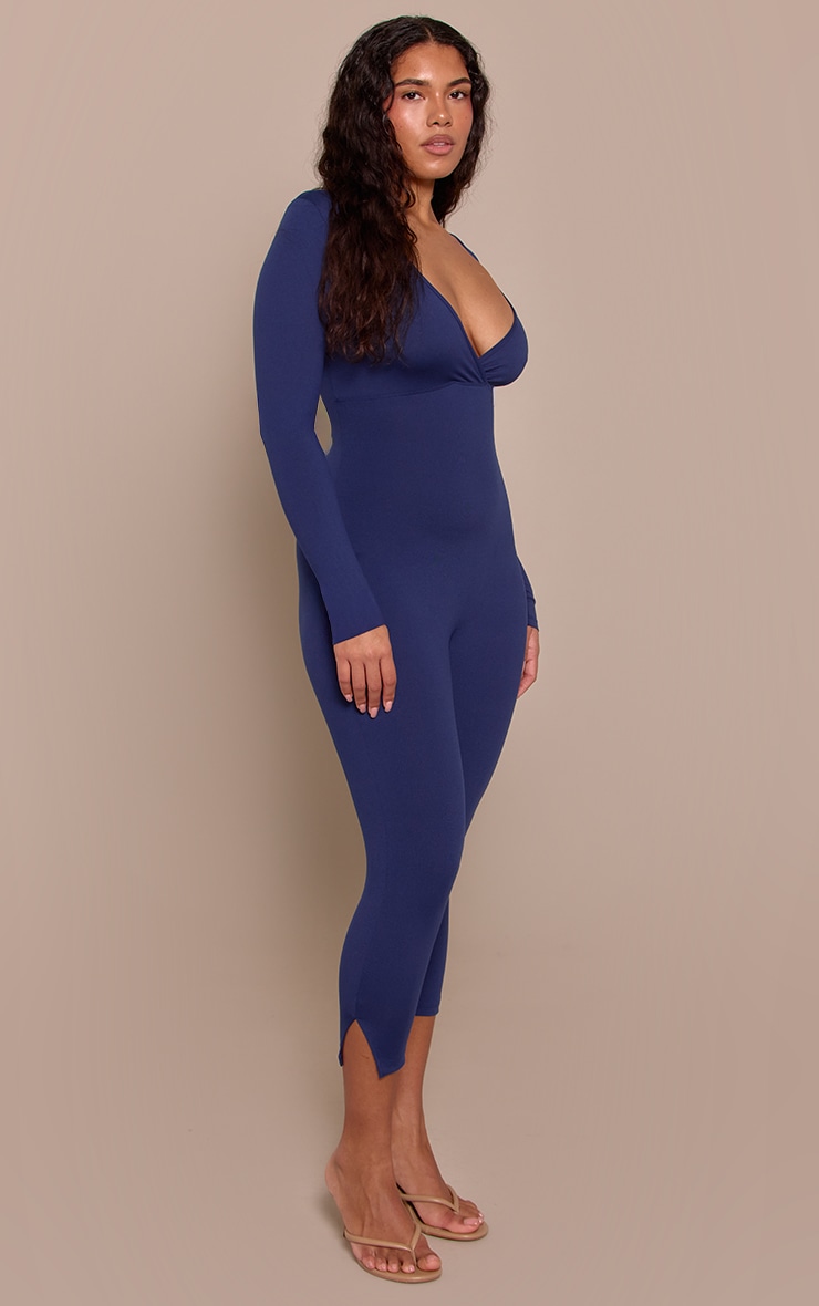 Shape Navy Sculpt Long sleeve wrap V neck Capri Jumpsuit image 3