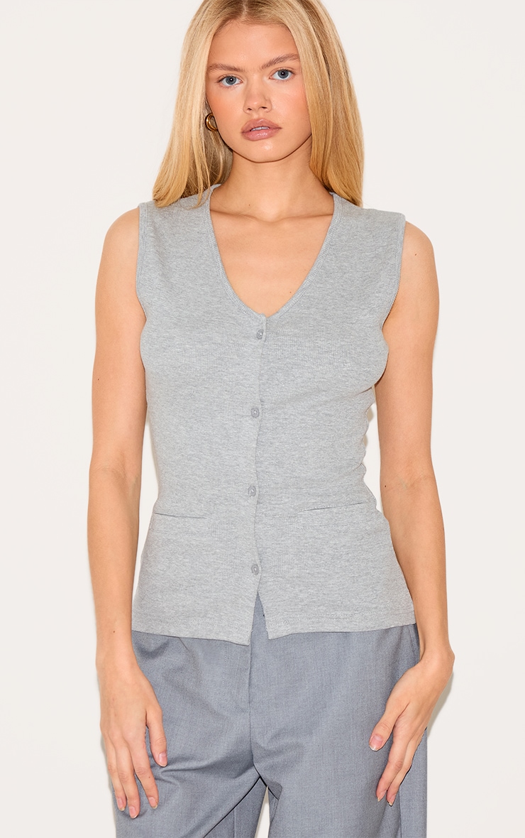 Grey Ribbed Knitted Sleeveless Waistcoat image 4