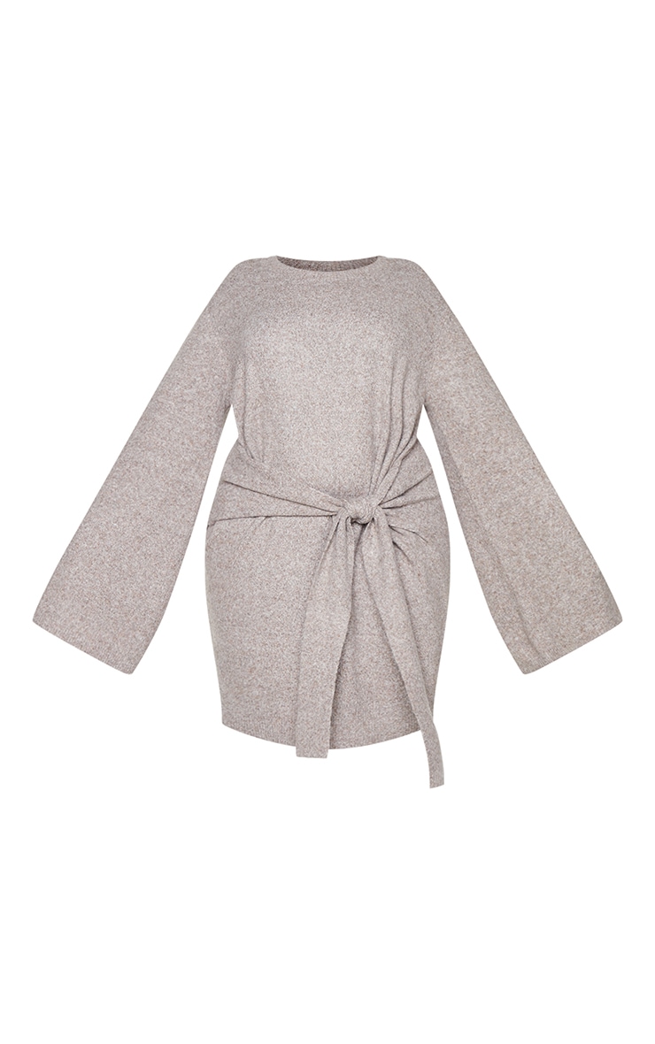 Plus Mocha Tie Front Sweat Jumper Dress image 5