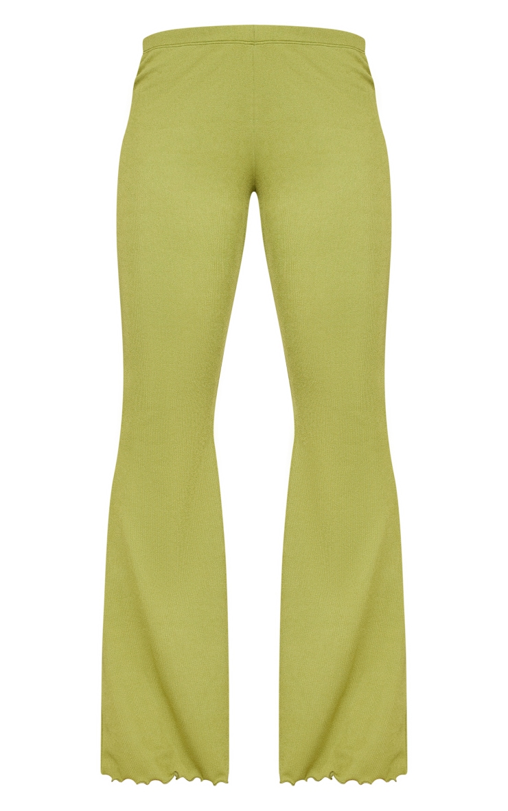 Olive Soft Rib Mid Rise Skinny Straight Pants image 5