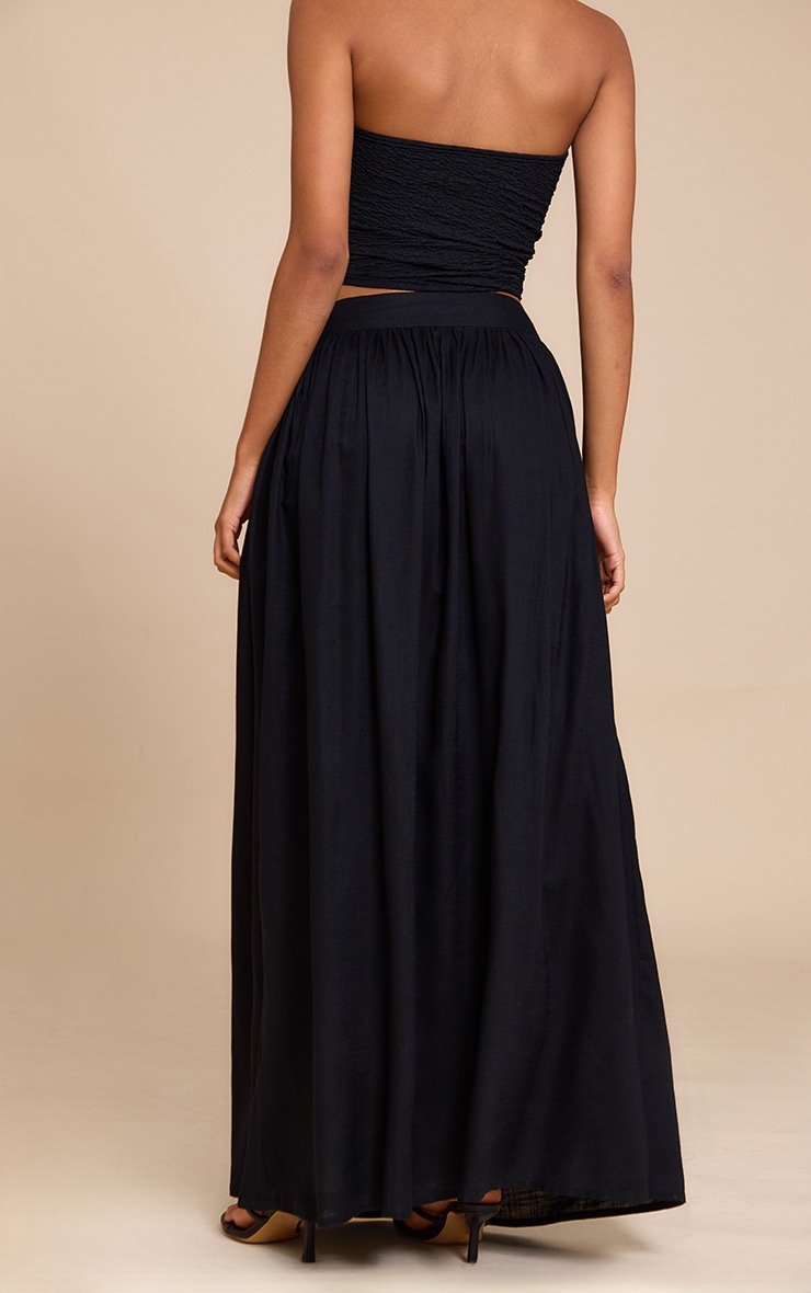 Black Pleated Linen Look Maxi Skirt image 3
