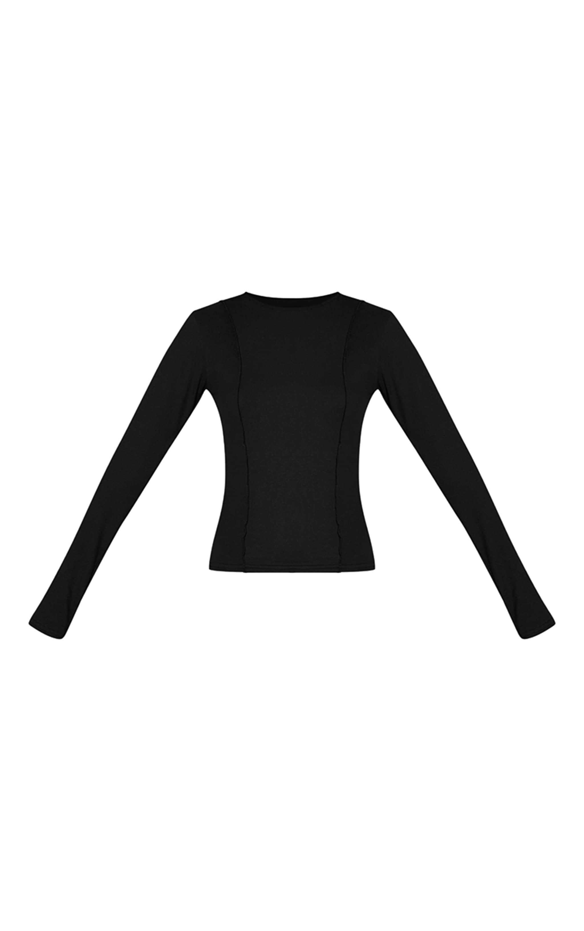 Black Seam Detail Cinched Waist Long Sleeve Top image 5