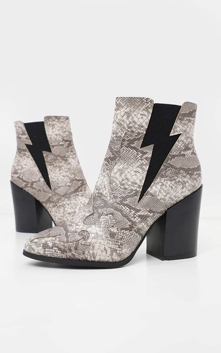 Snake Block Heel Western Ankle Boot
