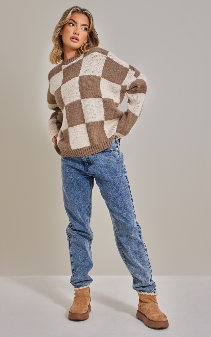 Mocha Brushed Oversized Check Jumper image 3