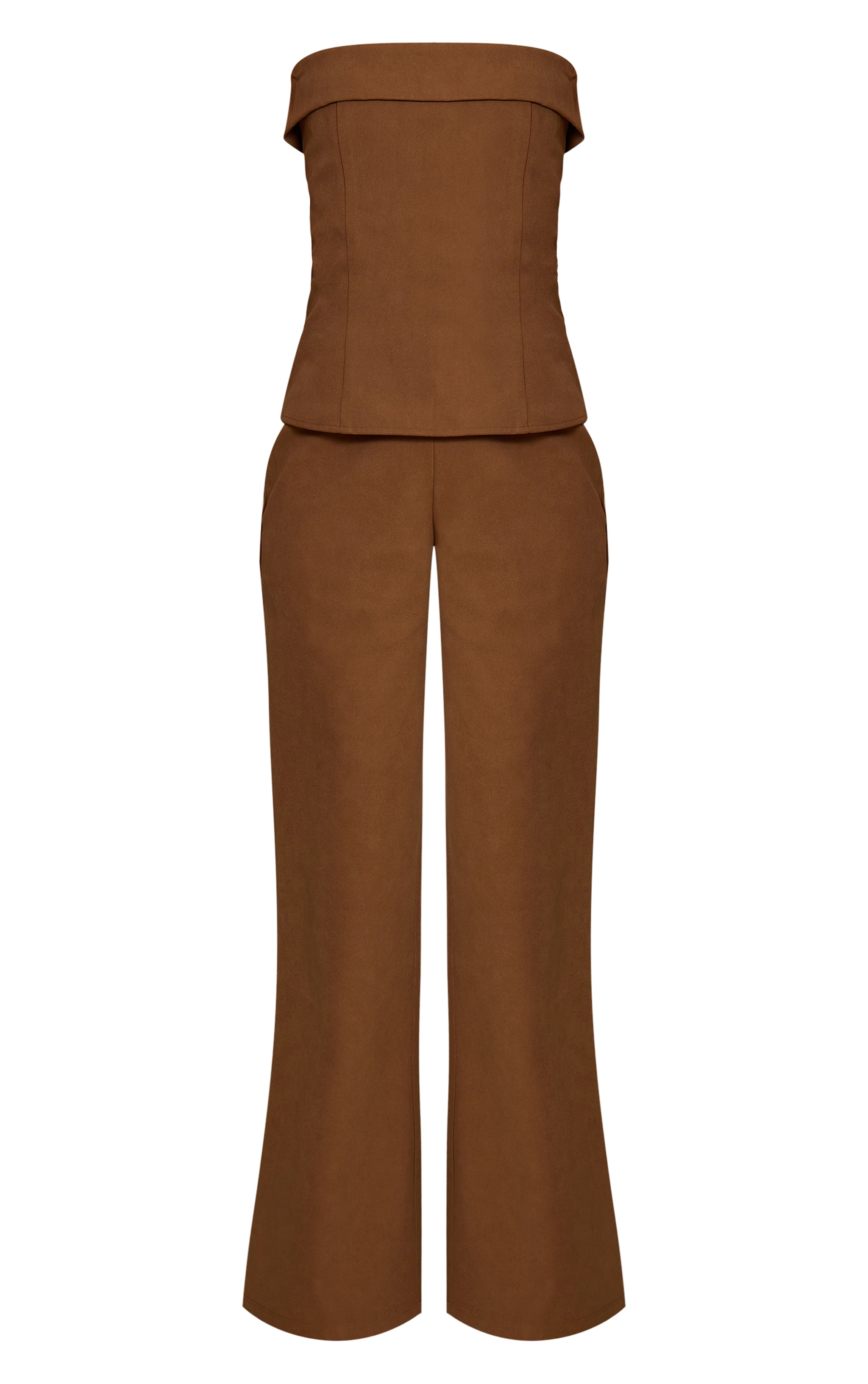 Mocha Faux Suede Bandeau Foldover Jumpsuit image 5