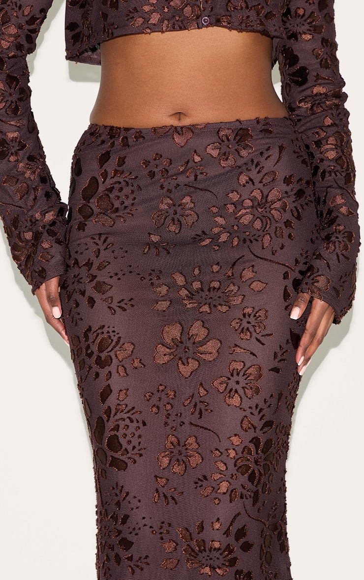 Jupe longue chocolat transparente fleurie image 4