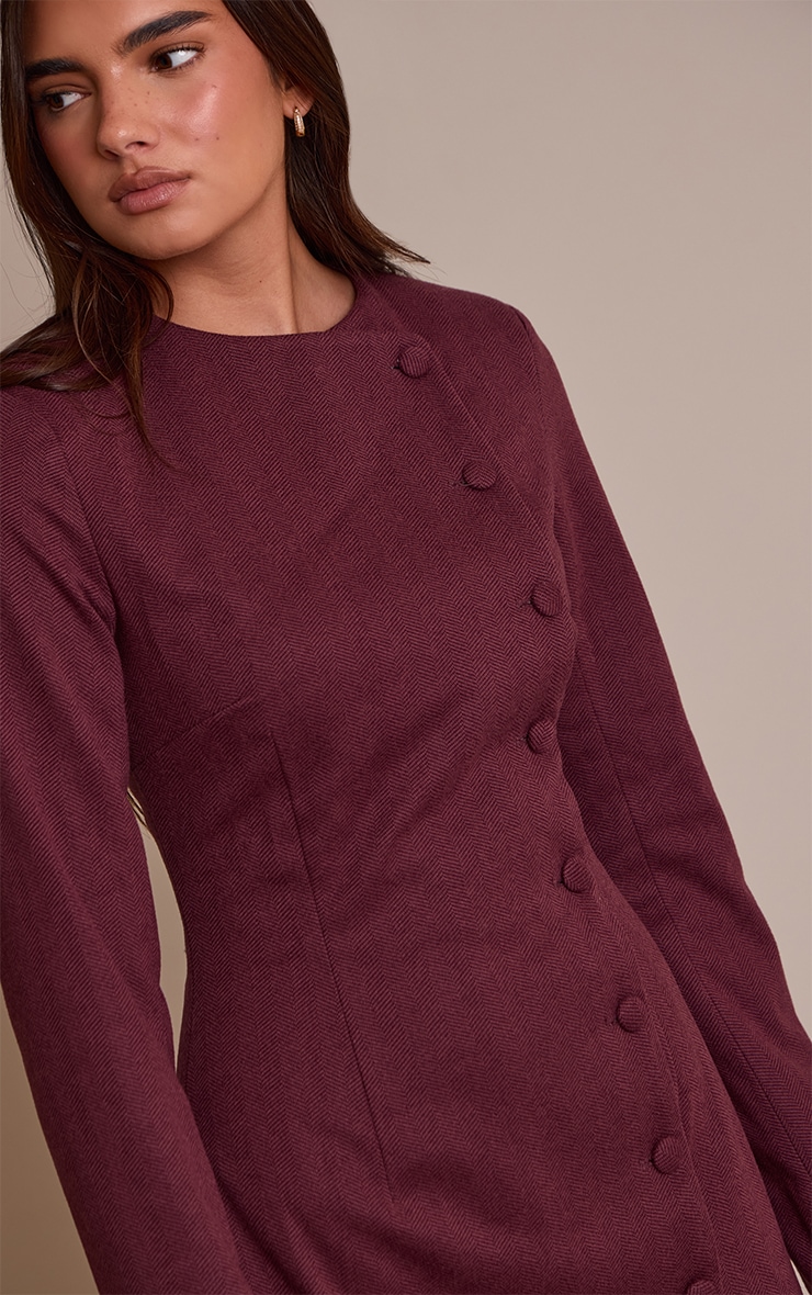Burgundy Boucle Button Down Blazer Dress image 4