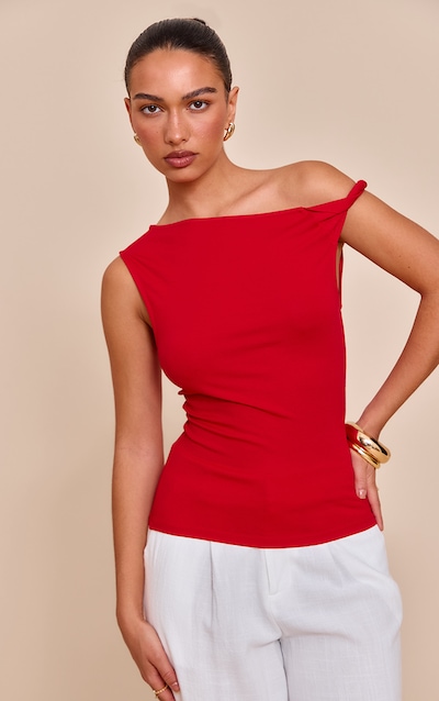 Débardeur long en coton doux rouge tomate à détail torsadé