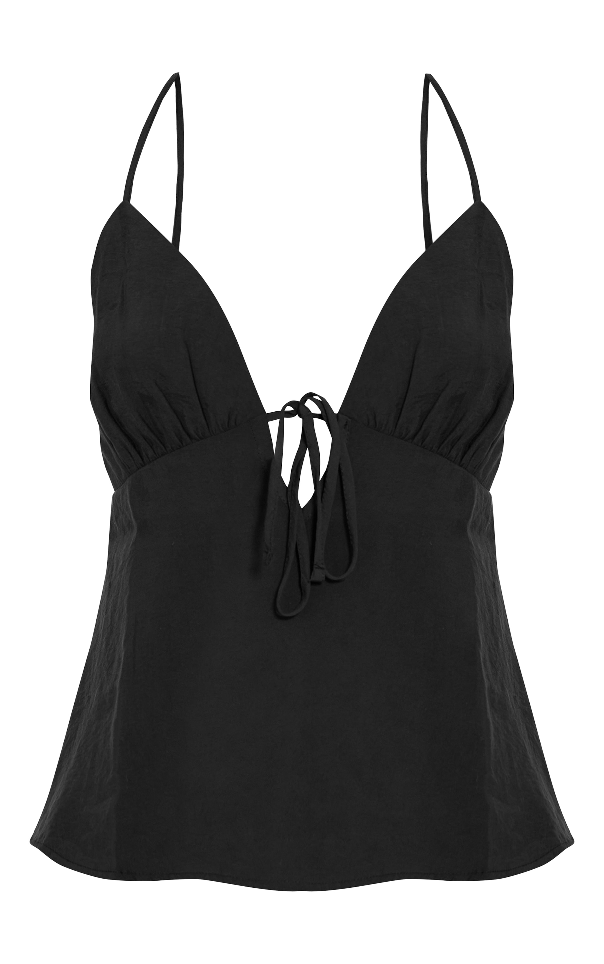 Black Woven Tie Front Floaty Cami Top image 5