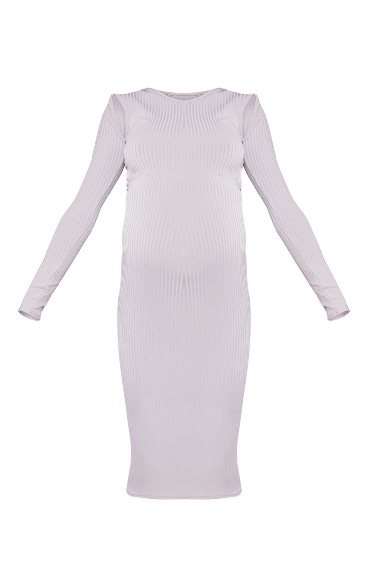 Maternité Robe de grossesse mi-longue côtelée gris clair à épaules découpées image 5