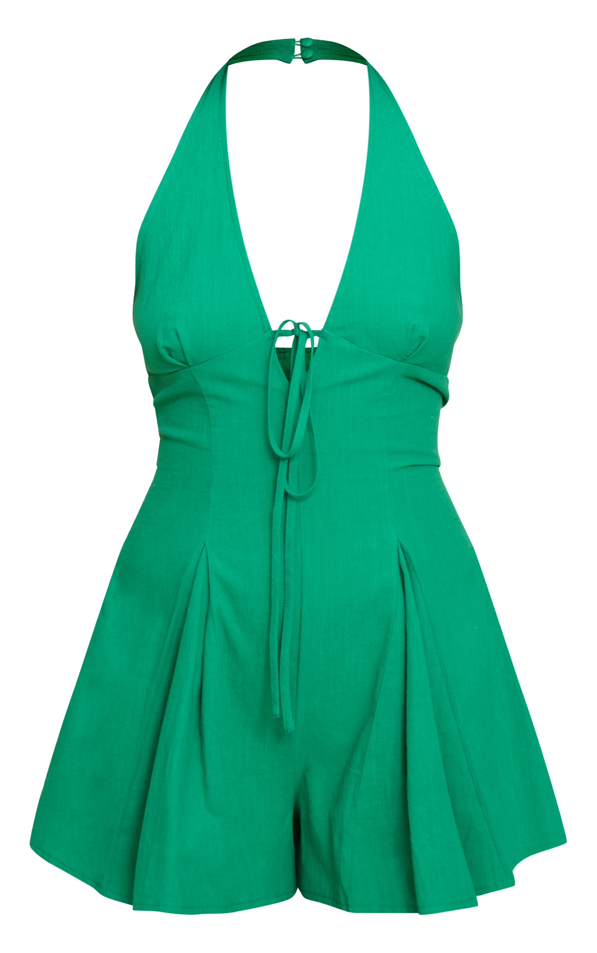 Green Woven V Neck Tie Detail Playsuit image 5