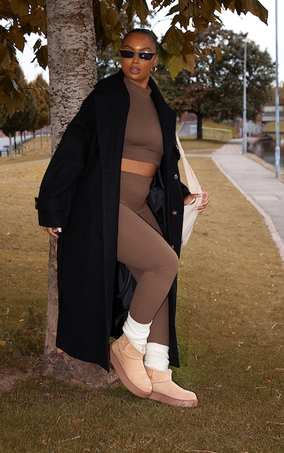 Plus Black Oversized Double Breasted Military Trim Coat