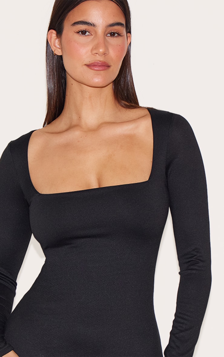 Black Double Contour Square Neck Bodycon Dress image 4