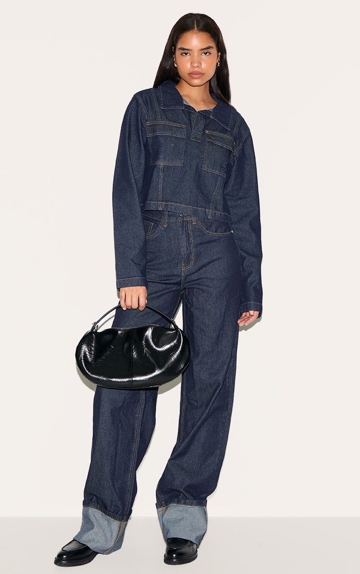 Tall Chemise style rugby en jean indigo foncé à manches longues image 3