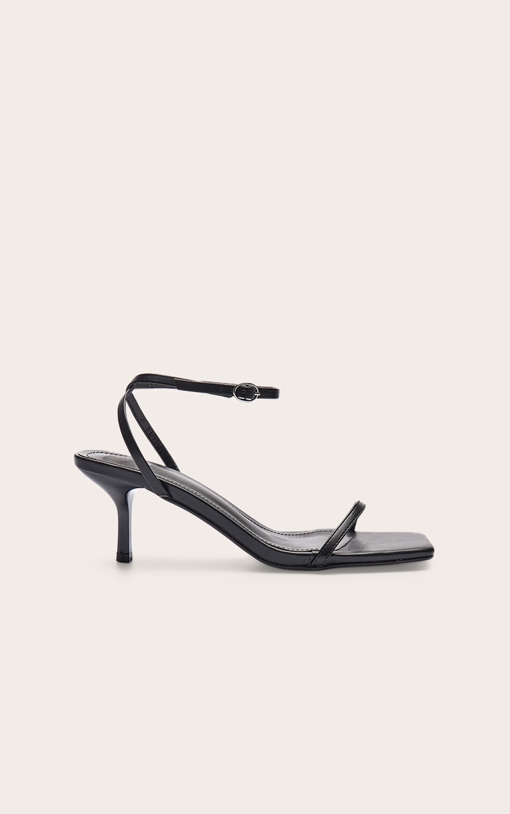 Black Pu Square Toe Square Toe Barely There Mid Heeled Sandals image 2