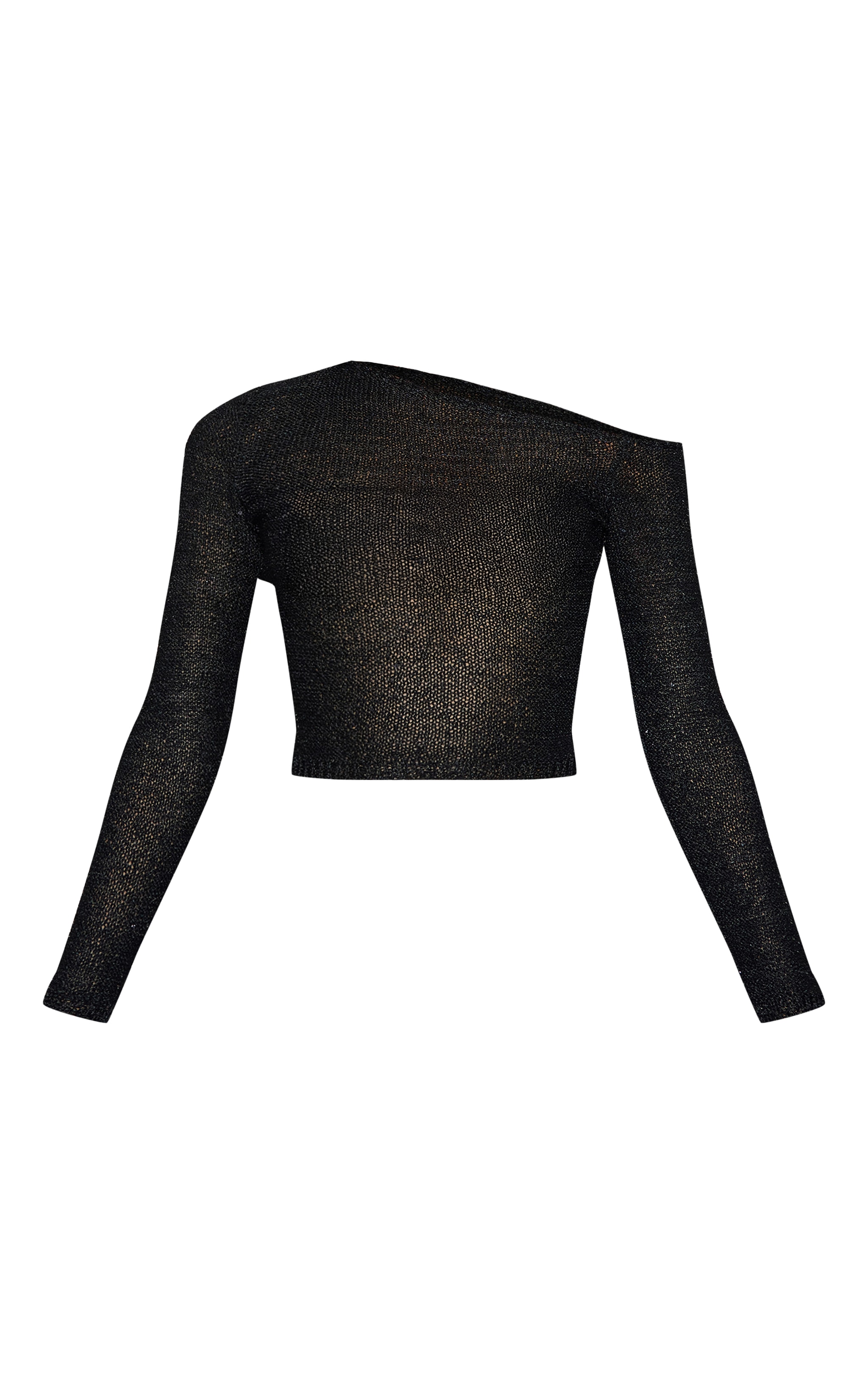 Black Sequin Knit Asymmetric Shoulder Top image 5