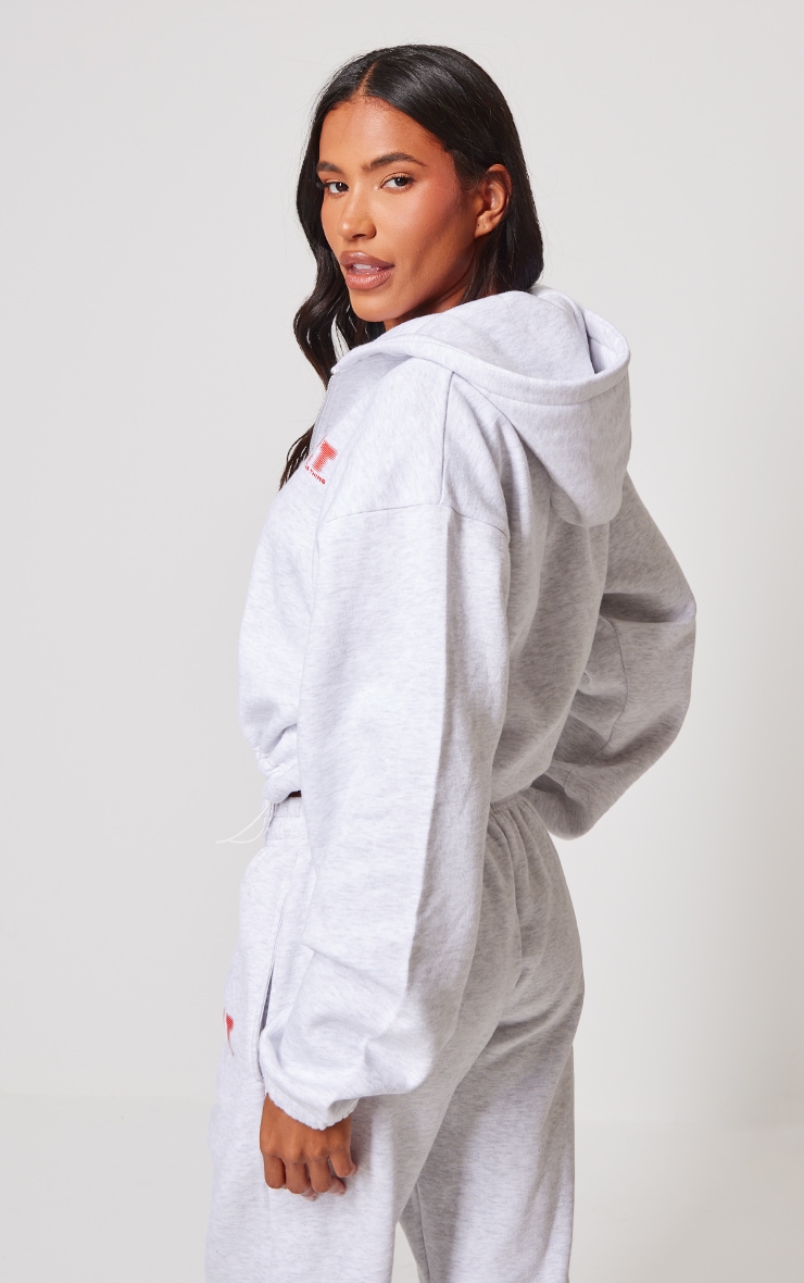 PRETTYLITTLETHING Grey Marl Elasticated Hem Zip Up Hoodie image 2