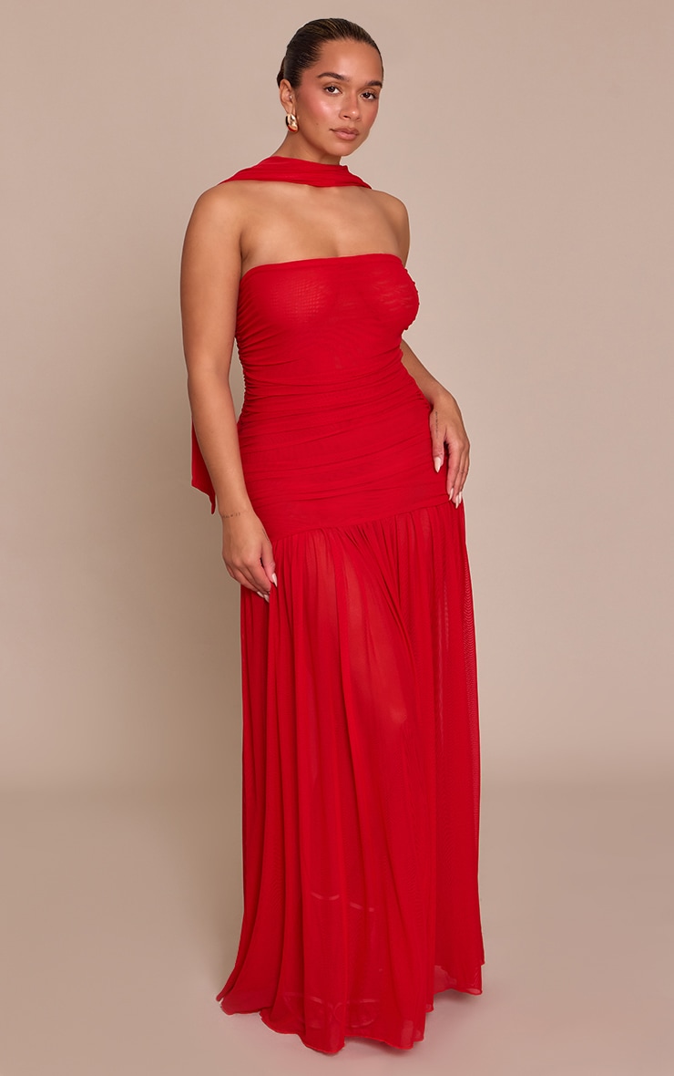 Shape Red Ruched Scarf Dropped Waist Maxi Dress image 3