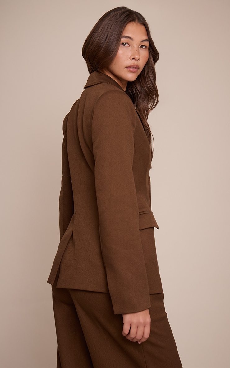 Blazer tailleur tissé chocolat à taille cintrée image 2