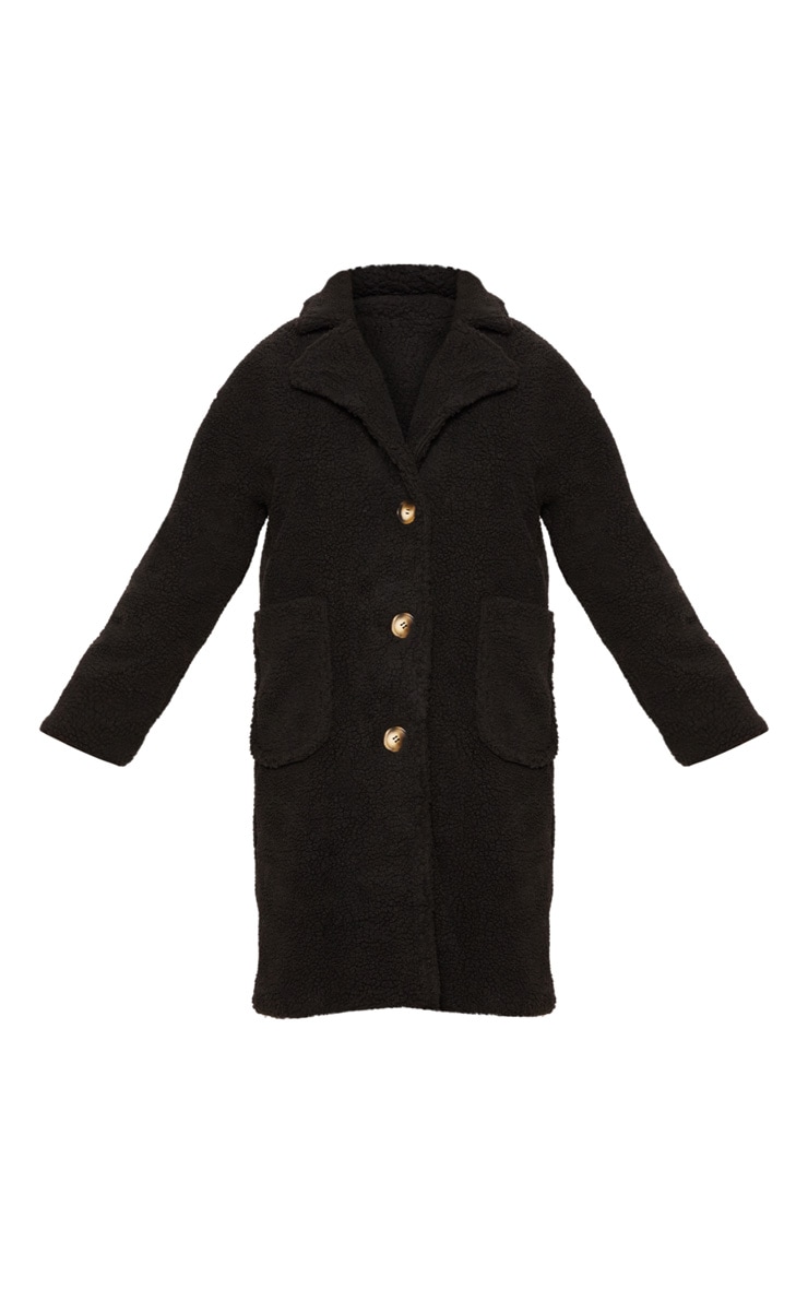 Manteau noir en imitation peau de mouton. Manteaux et vestes | PrettyLittleThing FR