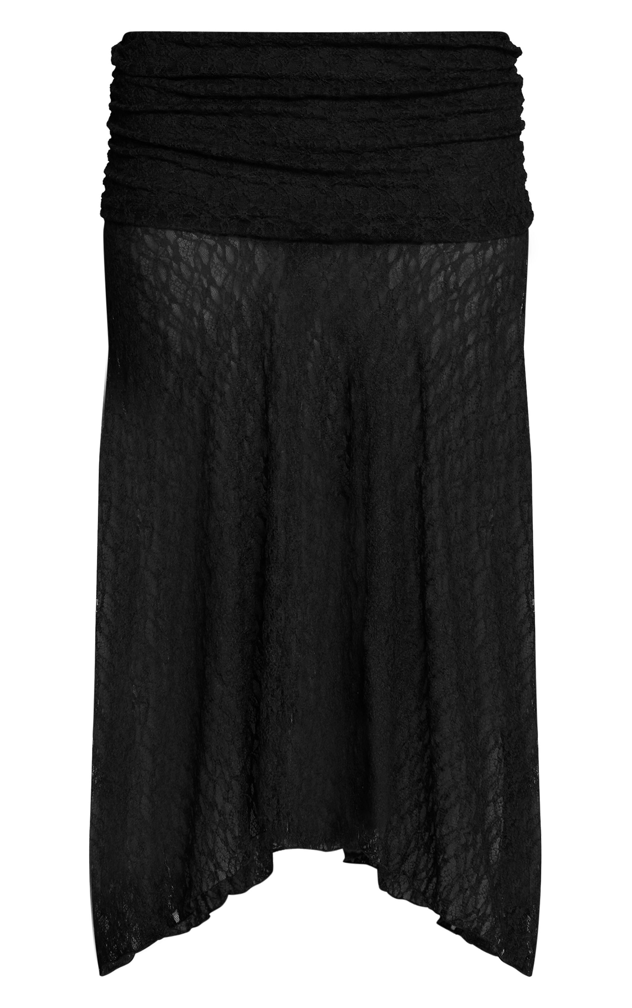 Black Textured Lace Fold Hanky Hem Midi Skirt image 5