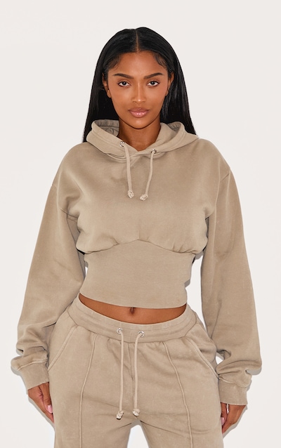 Shape Hoodie court en sweat café au lait à taille froncée