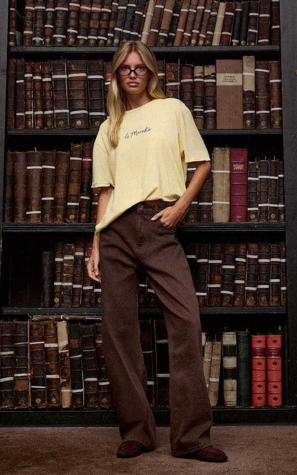 Brown Mid Rise Wide Leg Jeans