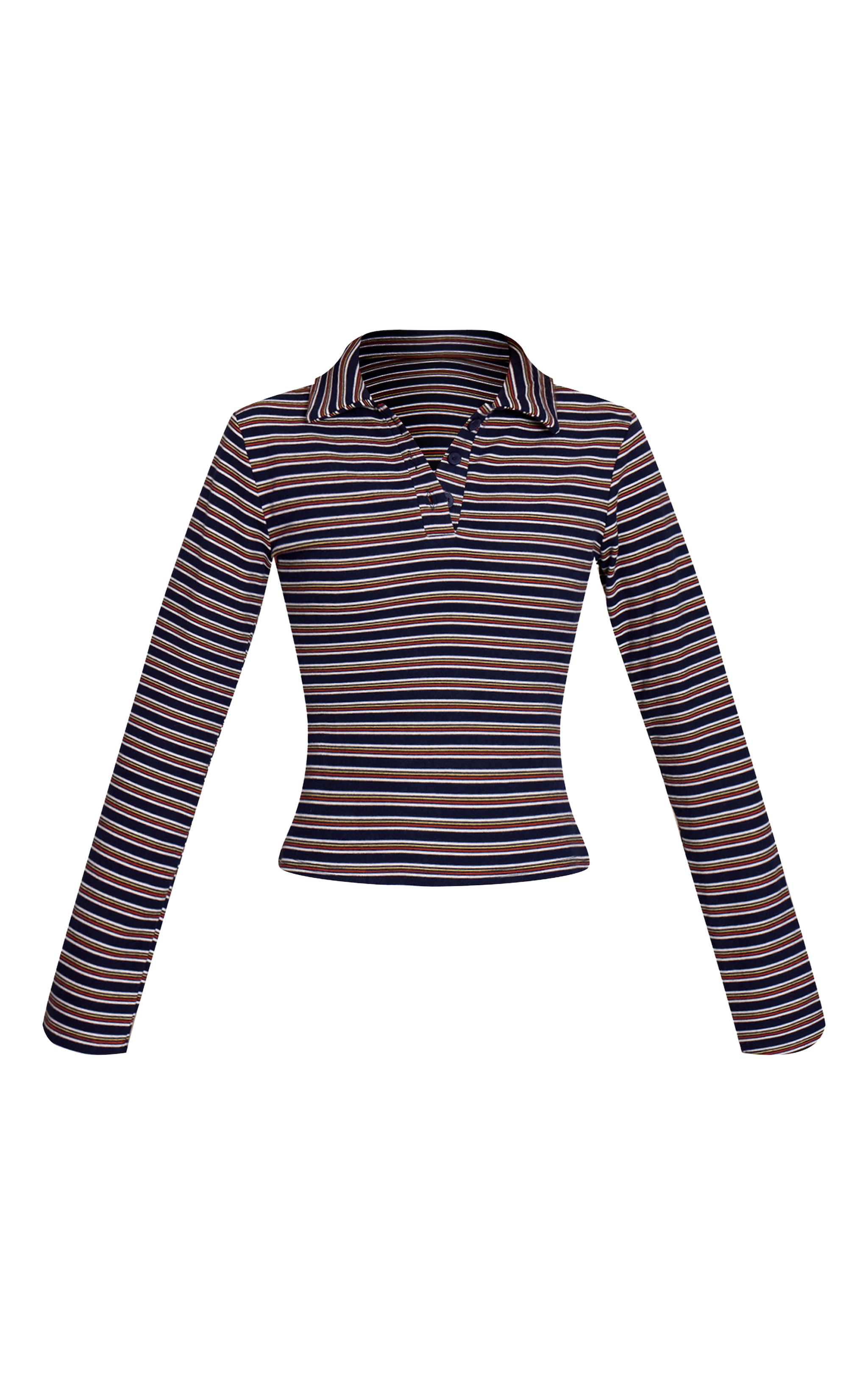 Navy Soft Fleece Striped Collar Detail Long Sleeve Top image 5