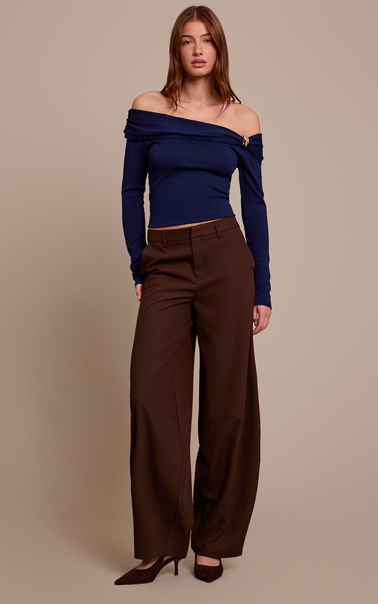 Top en maille tricot bleu marinee à épaules torsadéess et manches longues image 3