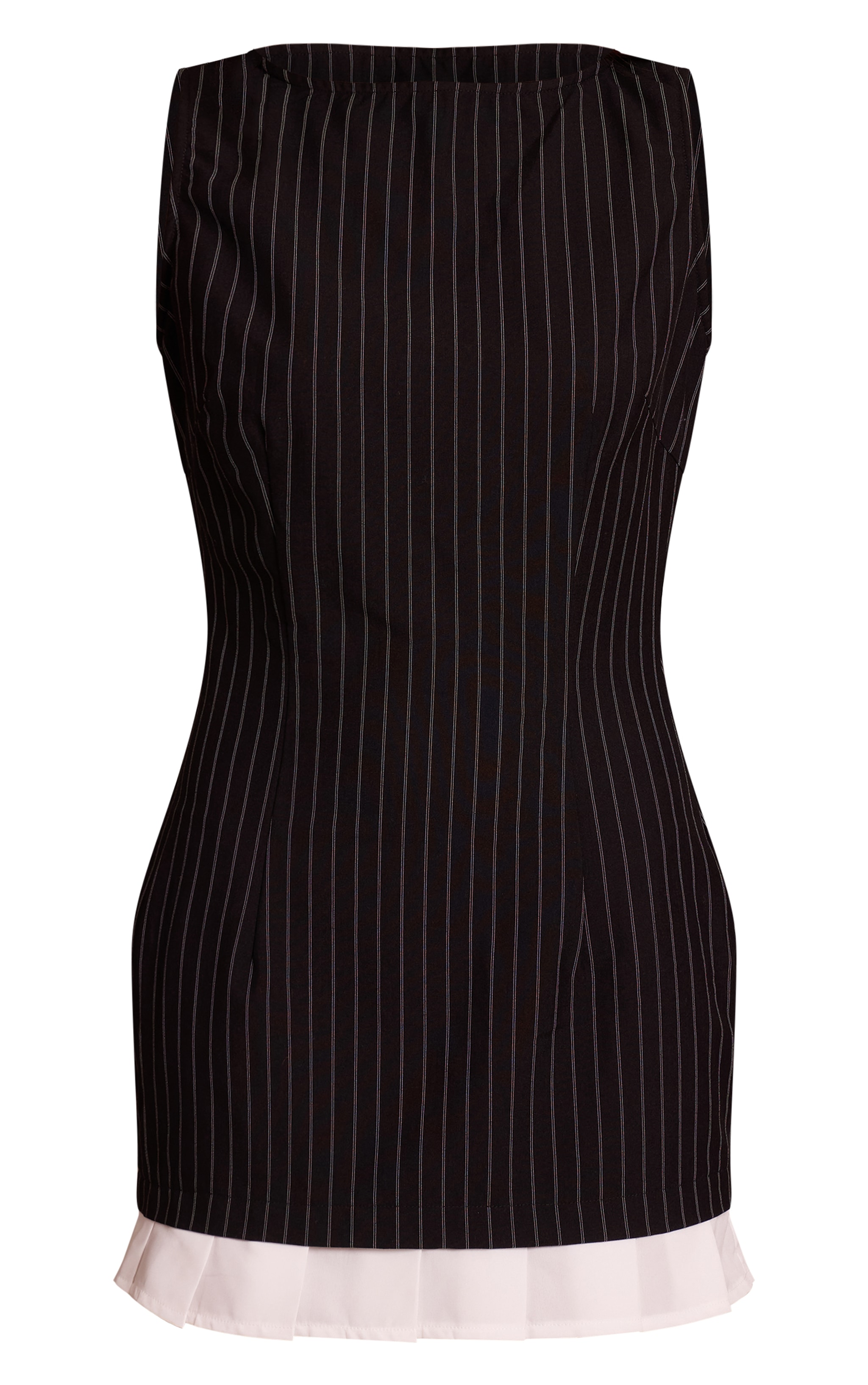 Robe moulante noire à fines rayures et ourlet plissé image 5