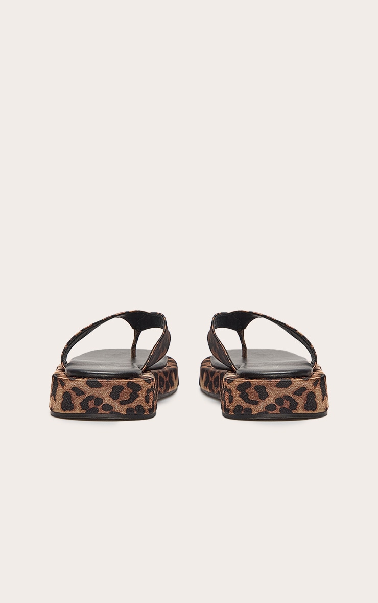 Leopard Satin Round Toe Thong Flatform Sandals image 3