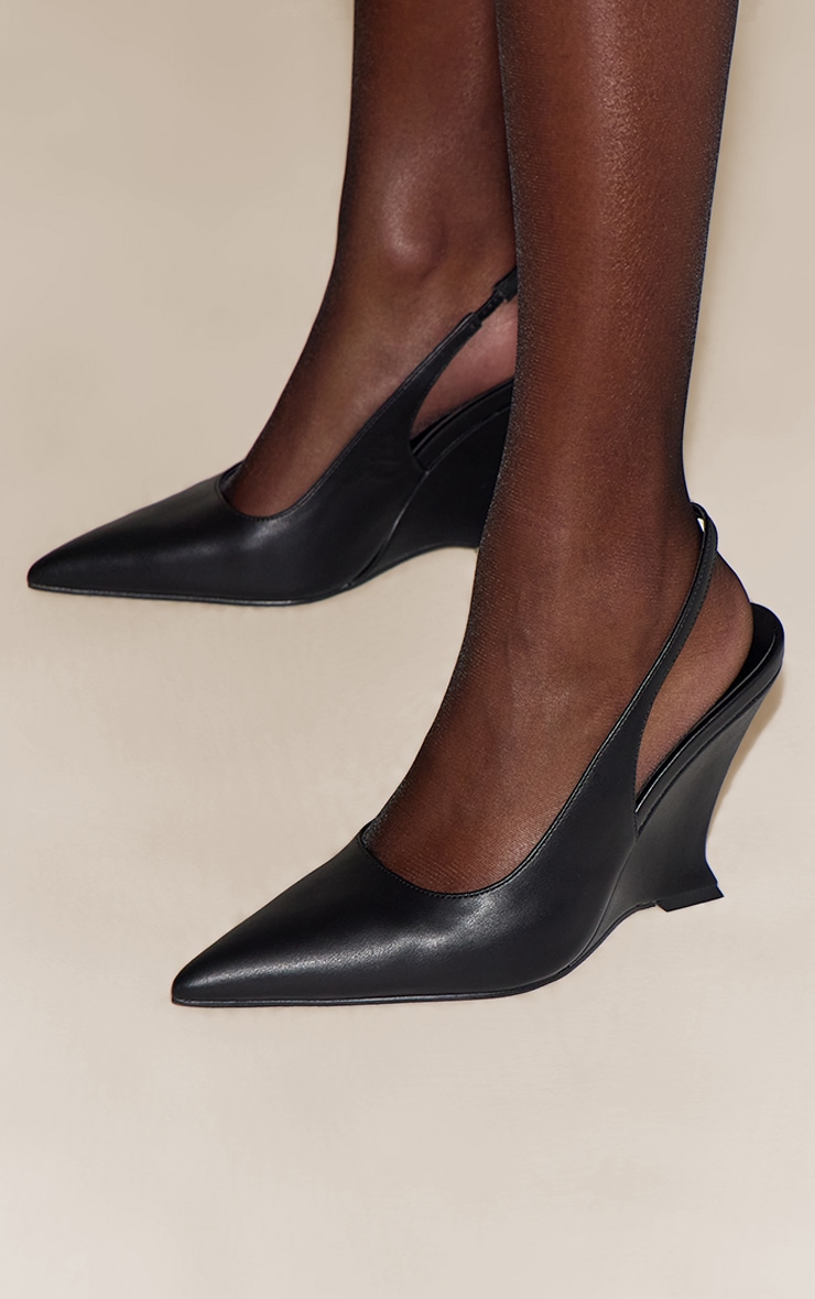 Mules compensées noires à bride derrière image 1