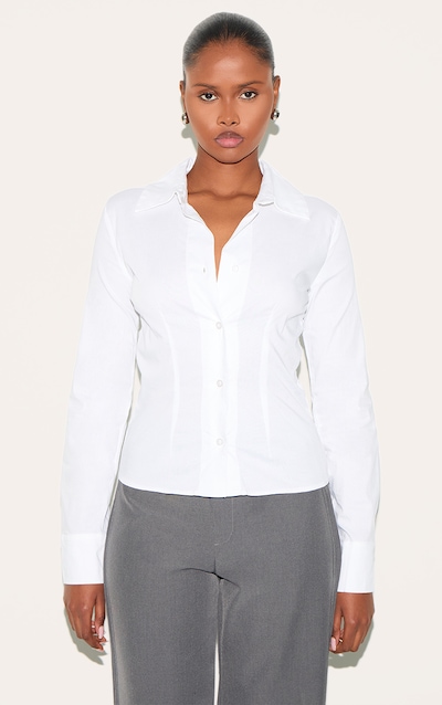 White Fitted Long Sleeve Shirt