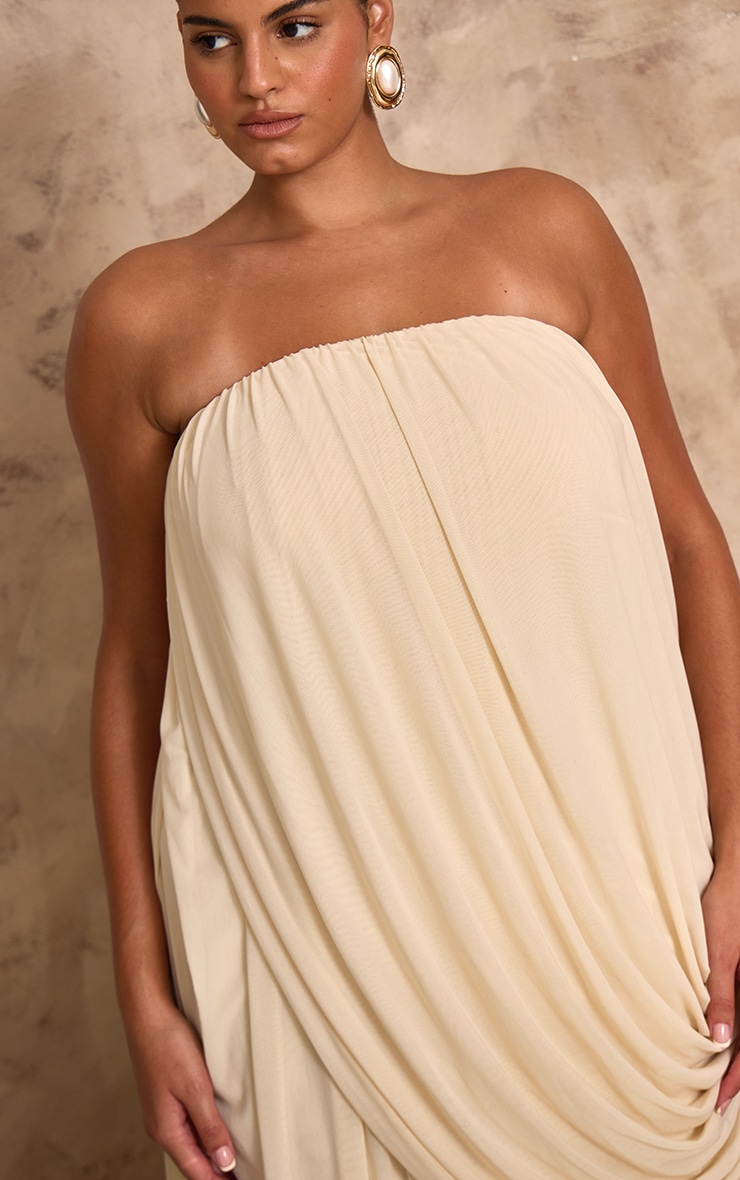 PLT Label Plus Cream Mesh Drape Bandeau Maxi Dress image 4