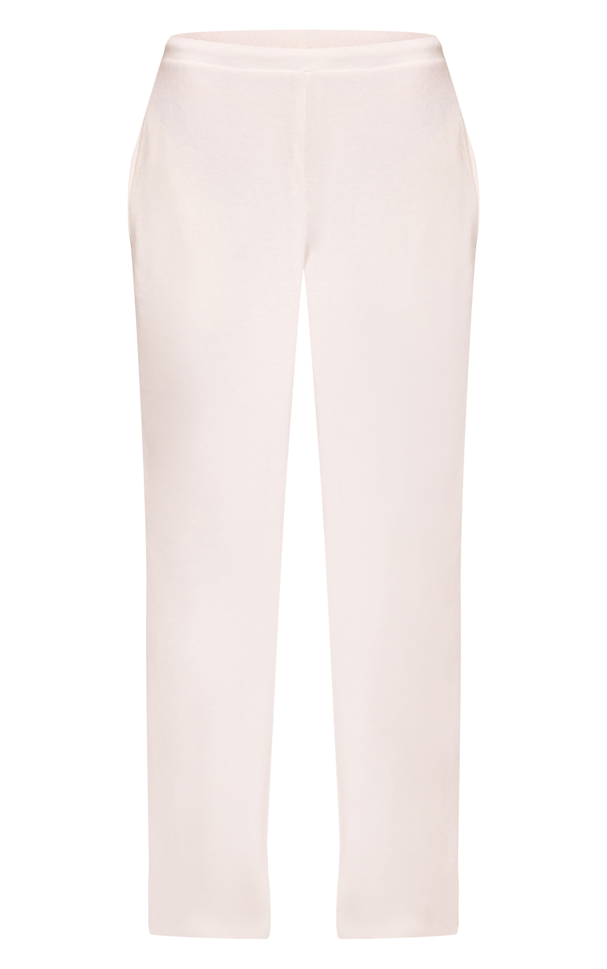 Cream Brushed Rib Tie Waist Straight Leg Pant image 5